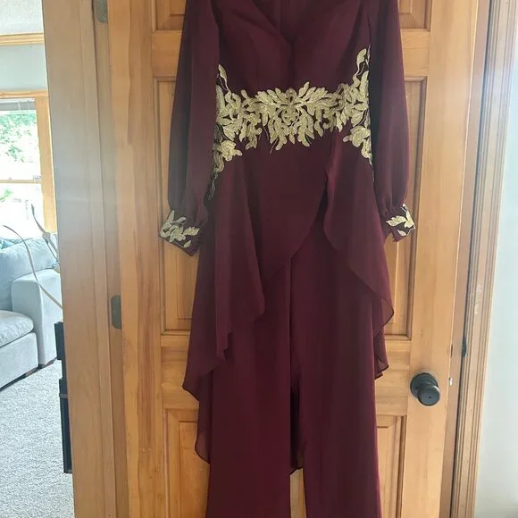 Formal Burgundy with Gold Jump/Pant Suit - Picture 3 of 3